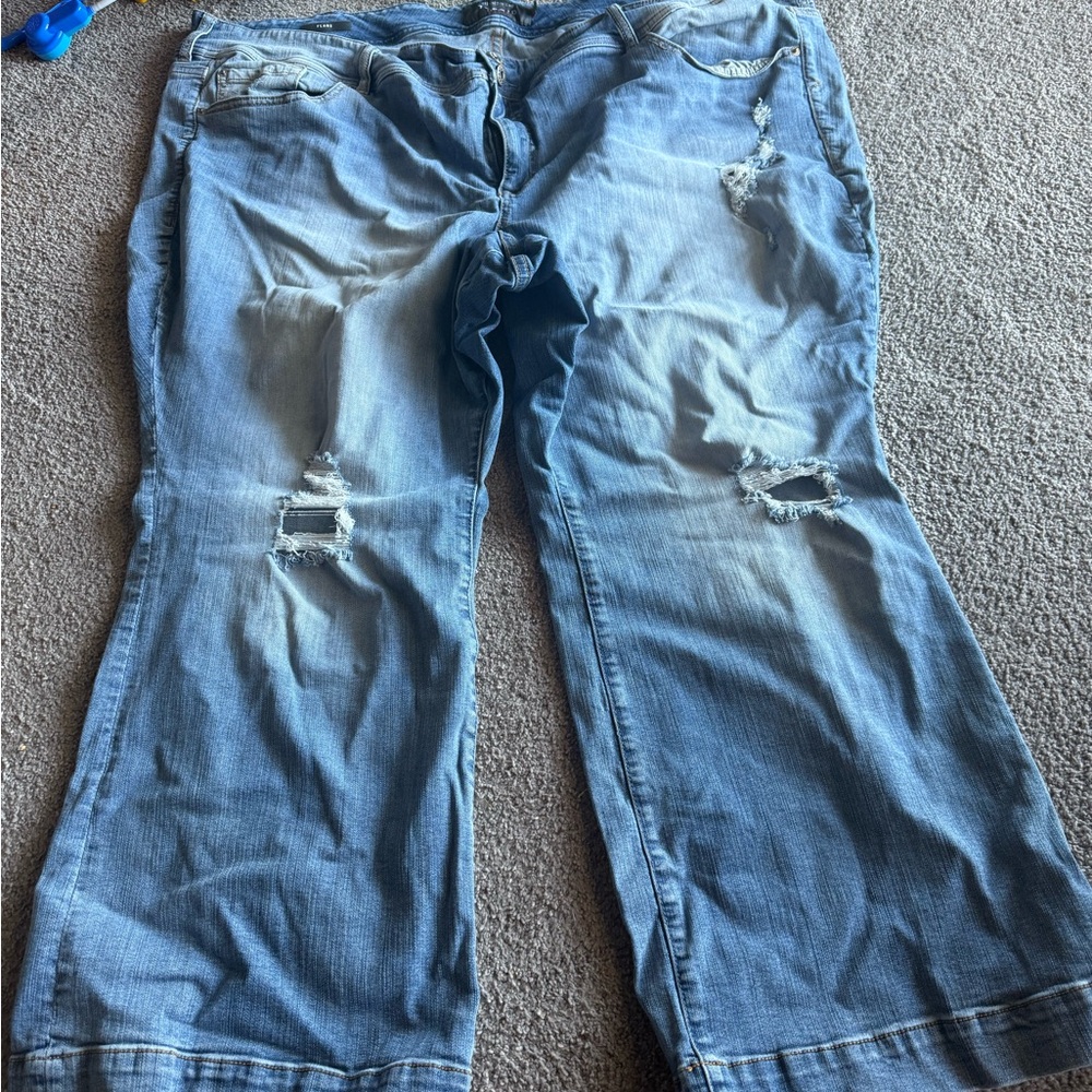 Torrid Blue Flare Wide Leg Jeans Distressed